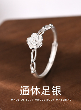 小香风s999纯银玫瑰花戒指女清新甜美开口可调节大小足银活口指环