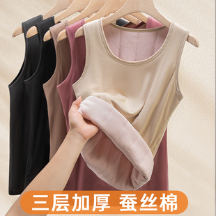 秋冬季女士保暖背心加绒加厚内搭马甲圆领修身内穿套头无袖坎肩