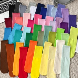 12岁多巴胺彩色儿童直筒舞蹈无后跟糖果纯色棉袜男女童表演袜子