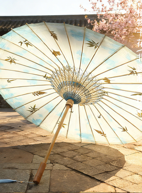 植物标本油纸伞 蓝色晕染小清晰中国风古典传统手工防雨遮阳防晒