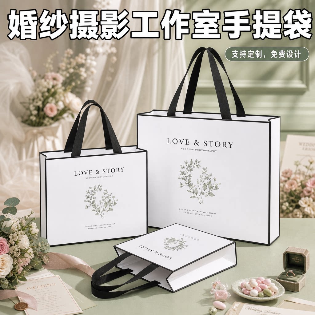 伴手礼手提袋婚纱摄影工作室唯美幸福相册纸袋礼品袋高级感Y579