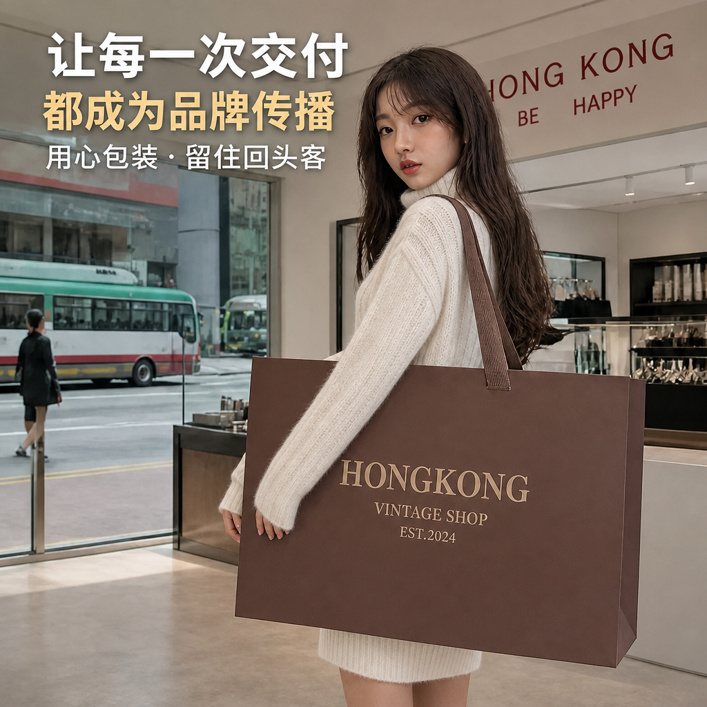 服装店手提袋复古港风女装复古港风加厚包装袋品牌服饰礼袋Y476