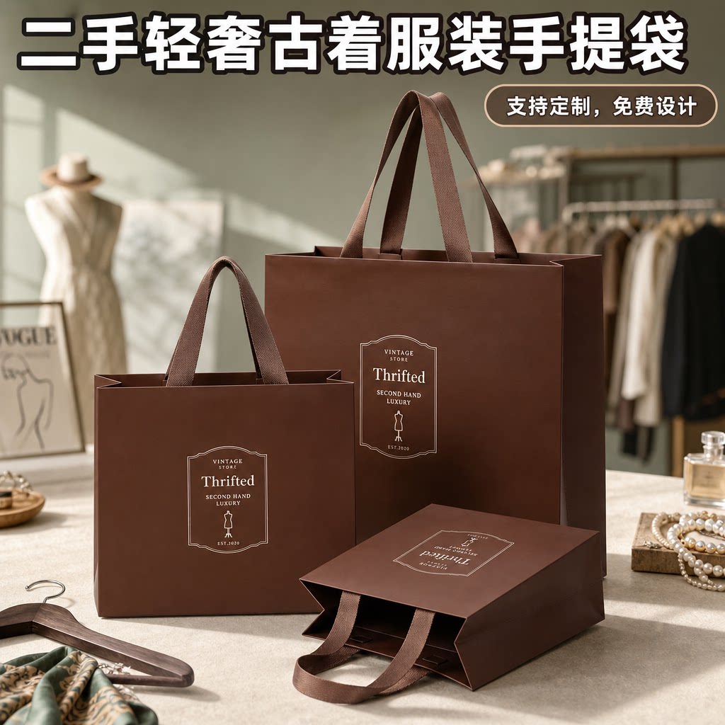 复古服装店手提袋二手古着衣服袋文艺加厚包装袋定制纸袋礼袋Y460