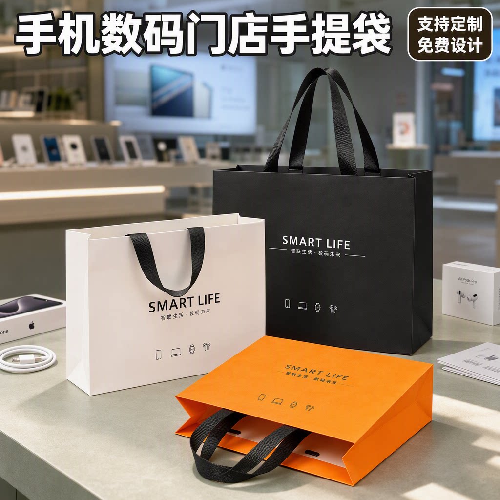 纸袋手提袋手机数码店质感大气珠宝首饰盒包装袋礼品袋打包袋Y564