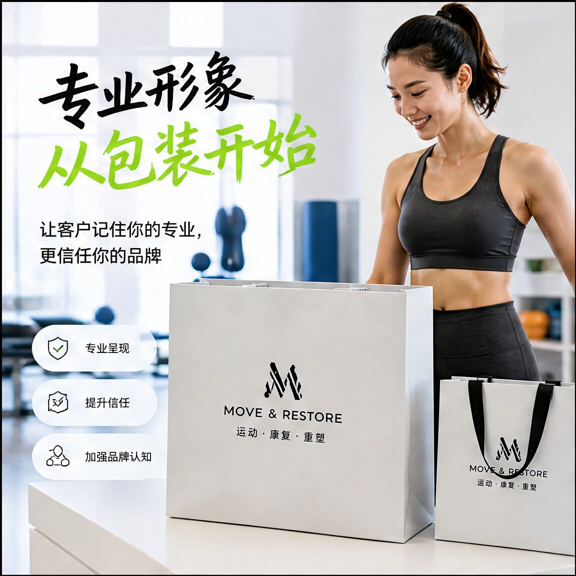纸袋手提袋运动康复工作室专业康复加厚包装袋护具礼袋购物袋Y526