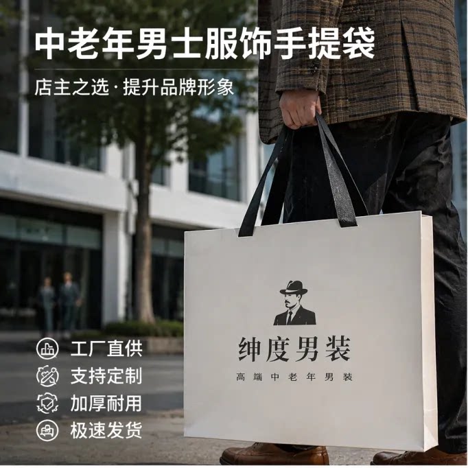 服装店手提袋中老年男装大容量纸袋品牌服饰定制购物袋批发Y410