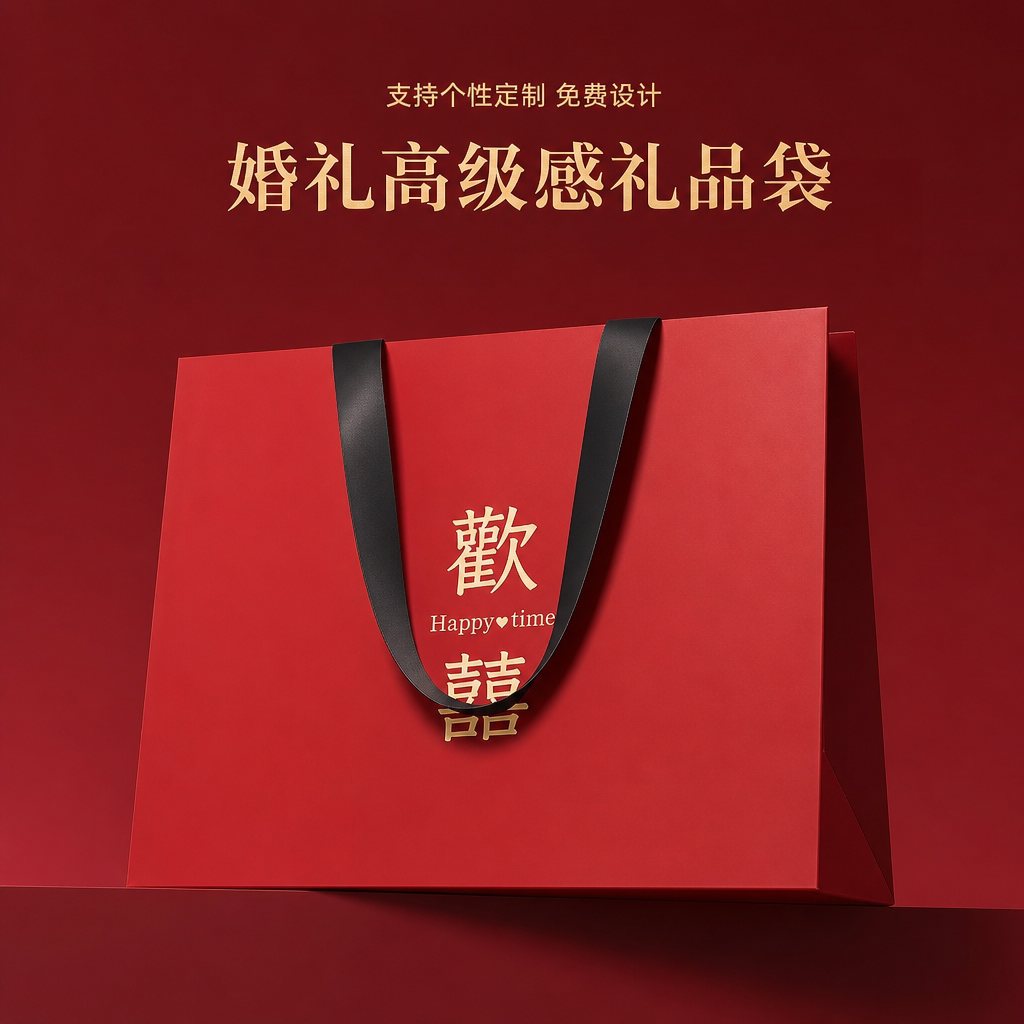 婚礼红色手提纸袋结婚订婚伴手礼包装加厚质感高级简约礼品打包L1