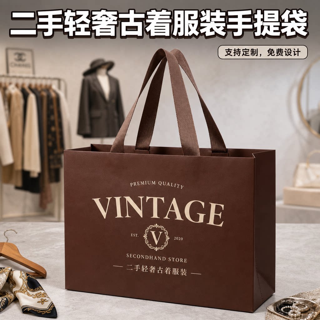 高级感服装店手提袋二手古着服装纸袋品牌衣服购物袋礼品袋Y461