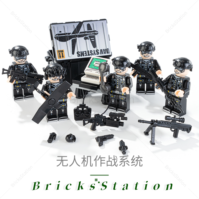 积木军事特警人仔偶武器无人机