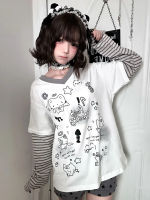 Two white and grey striped fake long-sleeved T-shirts, a cute and soft girl's top, a Japanese-style student's autumn base layer underneath thumbnail 3
