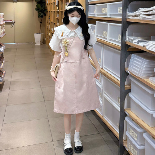 甜美学院风背带裙套装女夏小个子