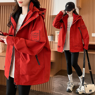 登山服 宽松情侣工装 红色户外冲锋衣外套男女三合一2026新款 秋冬季