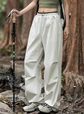 冲锋裤男女同款春秋季户外防风防水徒步登山裤宽松休闲伞兵工装裤