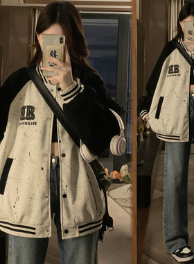 美式复古字母棒球服女春秋2025新款潮牌宽松百搭学生外套夹克卫衣
