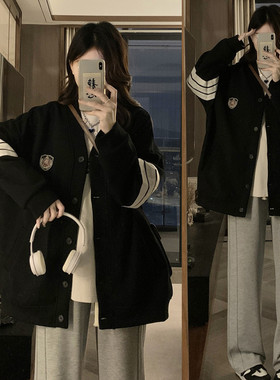 棒球服外套女中长款2024春秋季新款宽松大码学生百搭休闲开衫卫衣