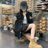 拼色学生休闲百搭夹克 宽松大码 美式 复古棒球服外套女2026春秋新款