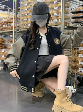 美式复古棒球服外套女2025秋冬新款宽松大码加厚学生休闲百搭夹克