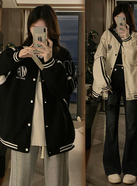 黑色棒球服外套女2025春秋新款韩版宽松大码胖mm百搭学生开衫夹克