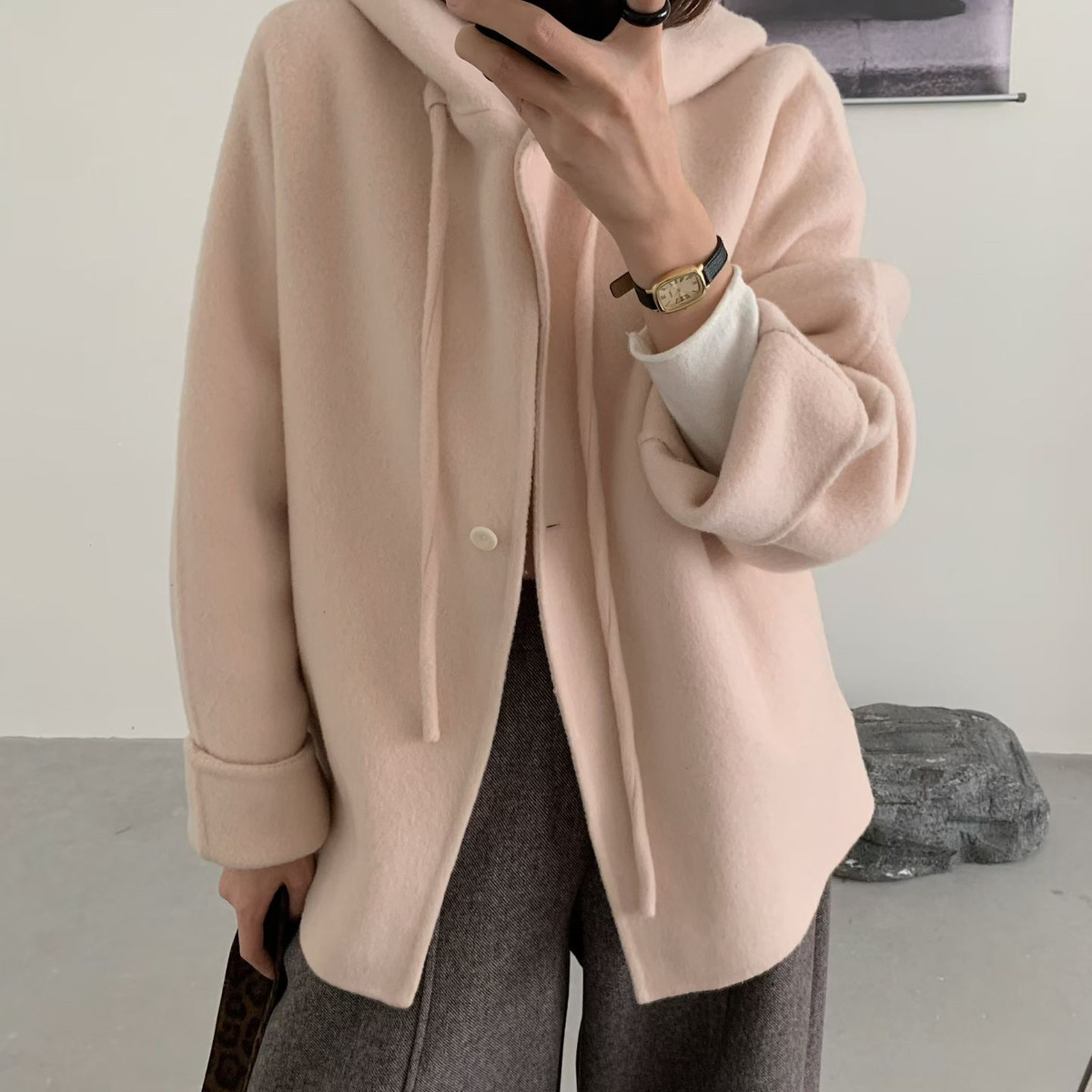 一善外套高品质温柔粉提亮肤色羊毛外套（含10羊绒90羊毛)57425