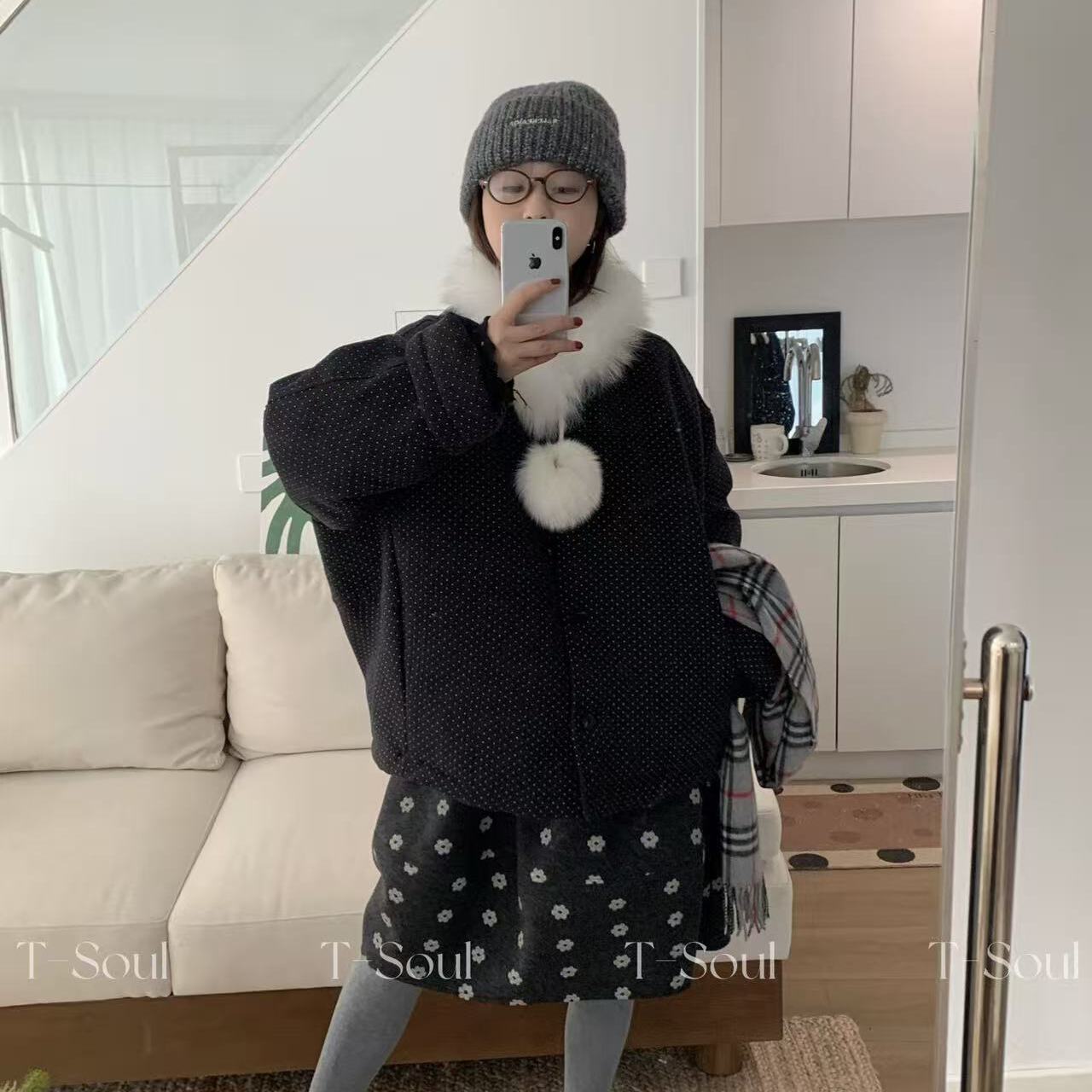 一善Soul-冬上新波点复古百搭保暖羽绒服外套(配围脖)11271