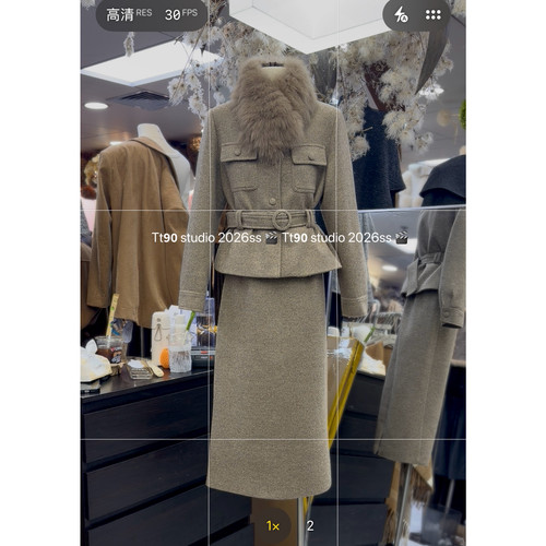 套配狐狸真毛领+半裙2件套套装(配毛领狐狸真毛可拆卸,腰带)Q1270