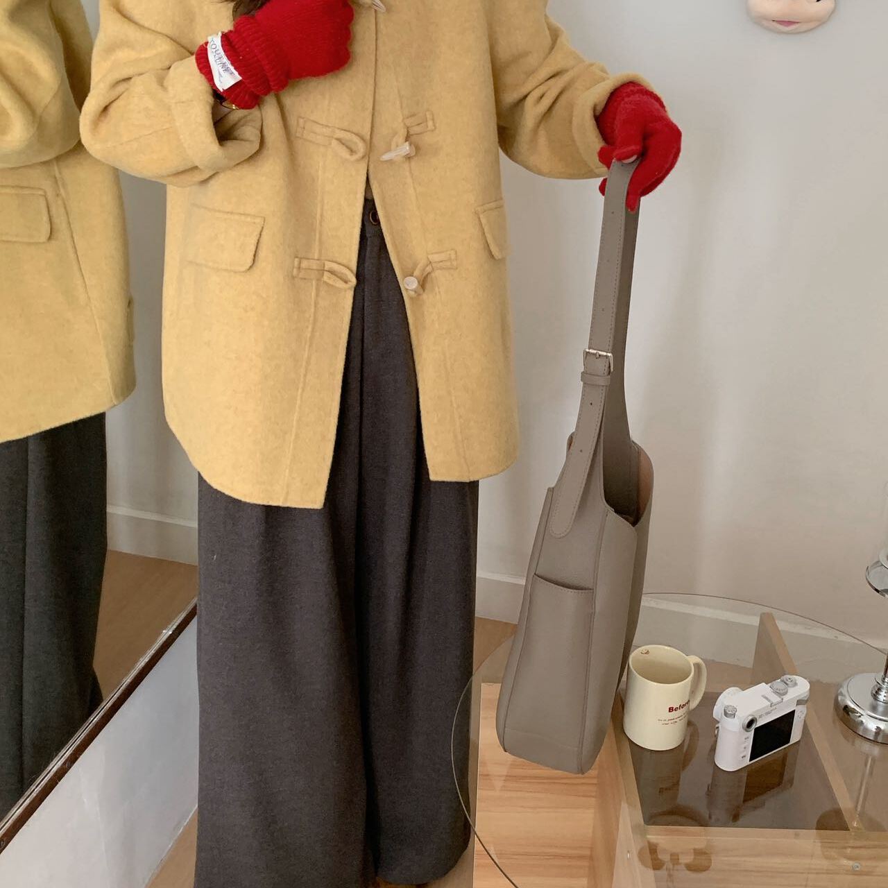 一善设计百搭韩系连帽牛角扣新款羊毛外套(含70羊毛)32610025356H