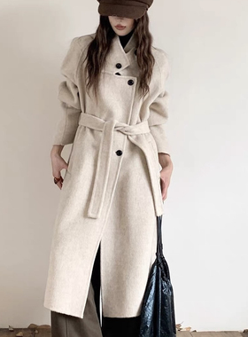 一善小众设计带宽松显瘦羊毛外套(配腰带)（含68.2绵羊毛）ys733