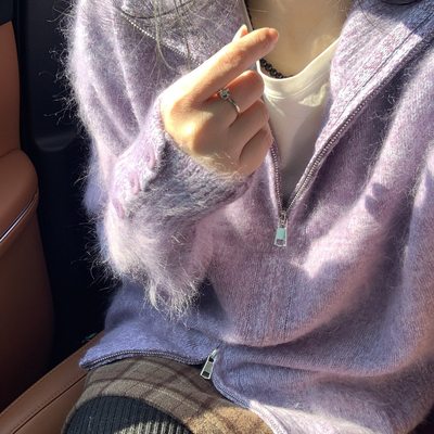 一善小众设计羊绒羊毛拉毛拉链开衫羊绒衫（含90绵羊毛）M85-039