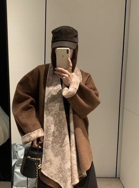 一善感印花阔版包容性超高羊毛外套配腰绳含68.2羊毛8199W6