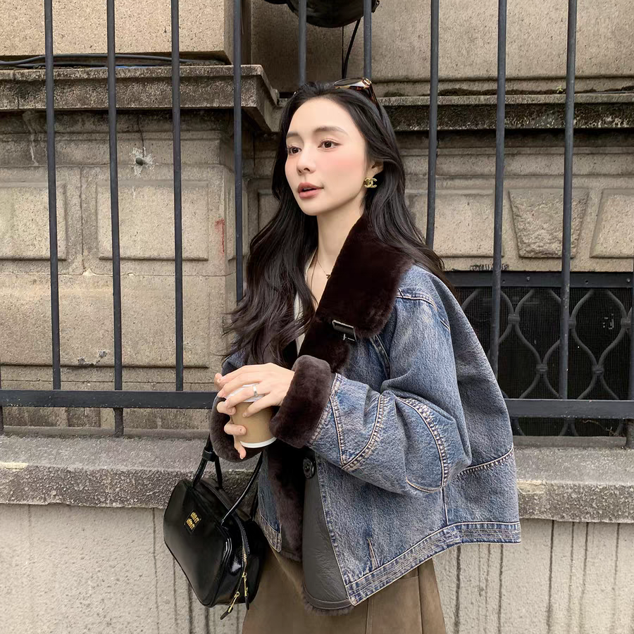 一善025年新韩版加厚皮草配毛领羊皮毛一体真毛不可拆卸QS03