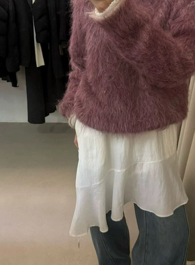 一善小众设计韩国撞色领拉毛宽松保暖毛衣25245