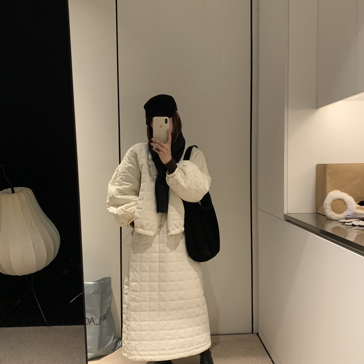 一善装～爆款简约暖呼呼超好看棉服+半身裙套装配围巾101603BB