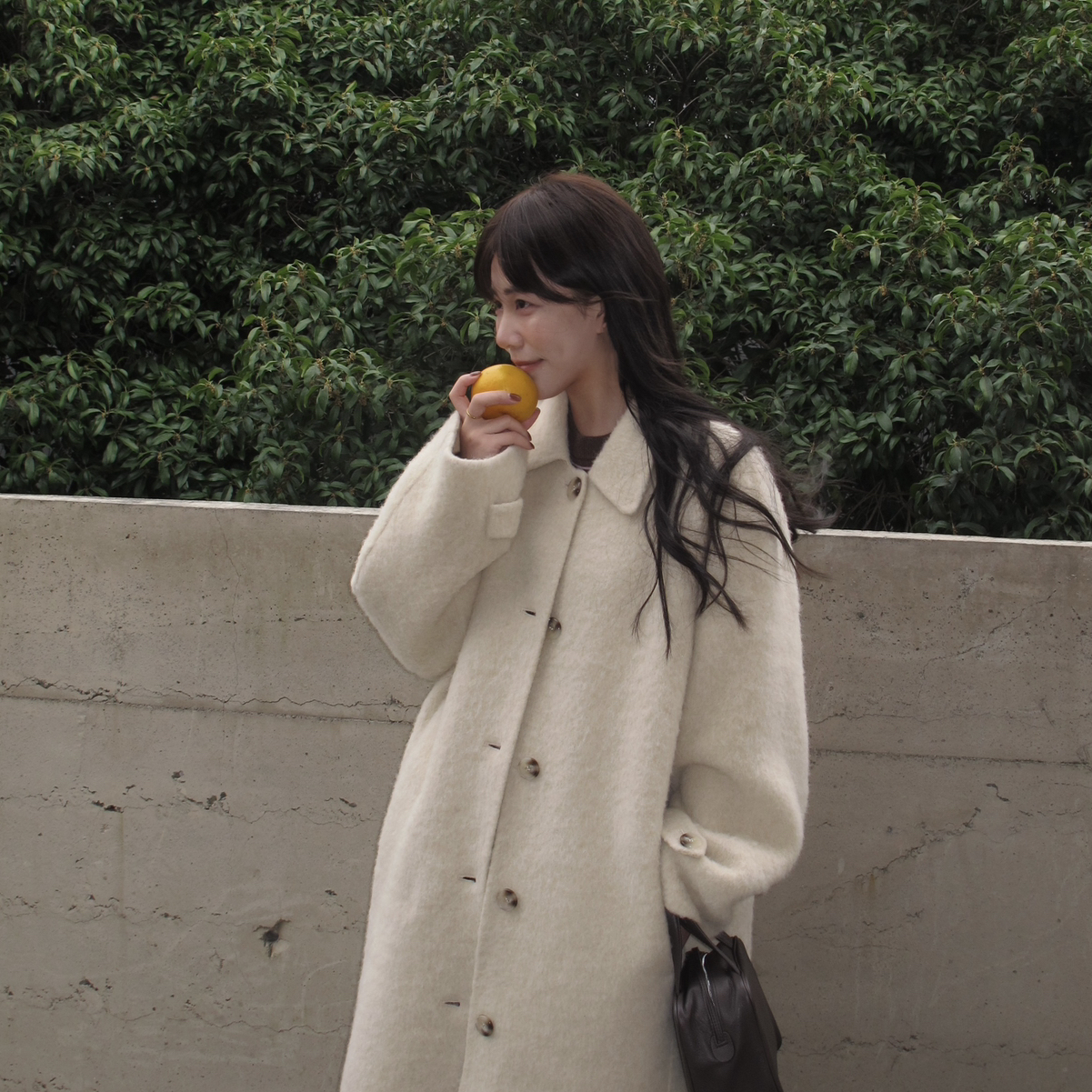 FEEL BLESSE善毛翻领双面羊驼长款大衣大衣(含20羊驼毛)AW530179