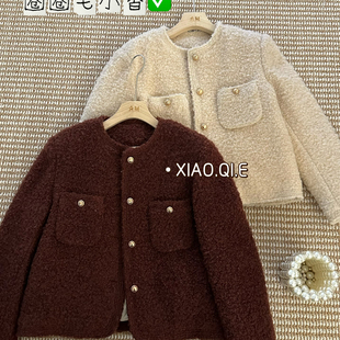 冬上新小香风圈圈毛名媛千金风圆领短款保暖羽绒服外套-5010