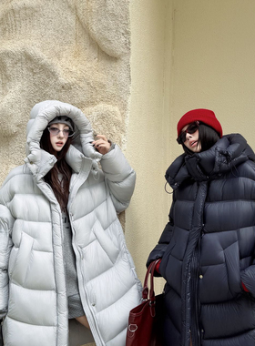 一善设计长款纯色面包服保暖羽绒服外套(配可拆卸帽子)38051