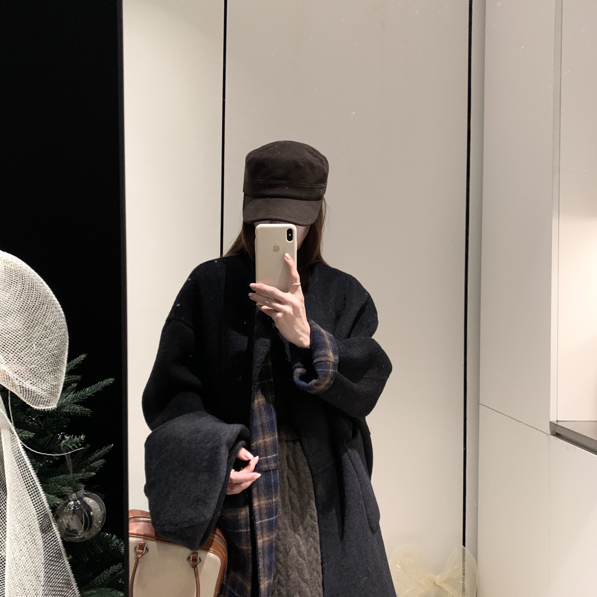 一善宽松阔版显瘦格子羊毛外套(配可拆卸帽子)(含70羊毛)2560W28