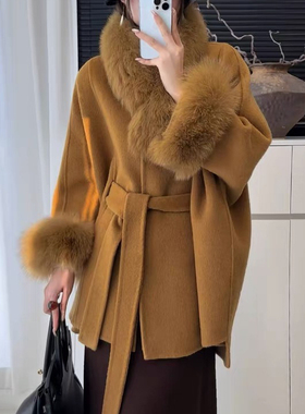 一善腰带,可拆卸狐狸毛围脖,可拆卸狐狸毛袖口含80羊毛A88538