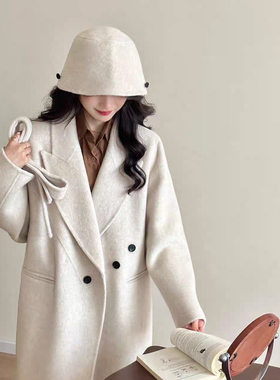 一善～韩系简约气质长款羊毛外套(配包包)（含68.2绵羊毛）B4006