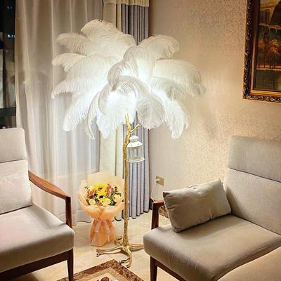 Feathers fall in the bedroom of the light-luxurious bedroom