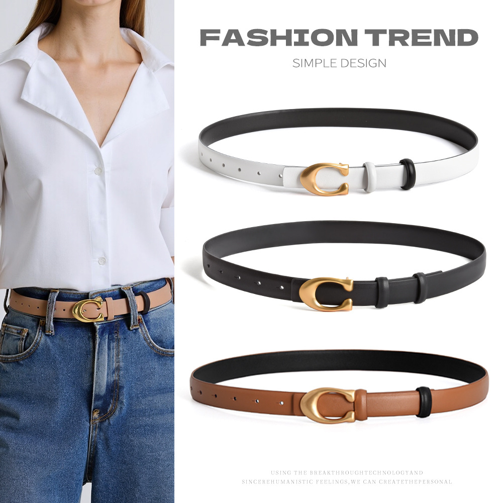 字母C扣真皮女士腰带女牛仔裤皮带女韩版风时尚百搭装饰秋冬批发