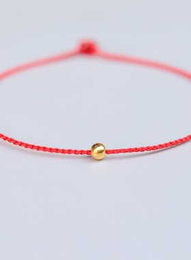 [漫漫]纯黄金转运珠超细红绳手链脚绳手工编本命年足金男女红手绳