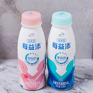 伊利每益添330ml白桃味小白乳原味可选瓶装新鲜奶0脂肪益生菌