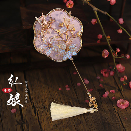 原创新中式古风秀禾扇迷你扇子汉服扇拍照婚礼道具新娘团扇出嫁扇