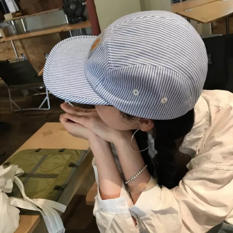 暖煦生活 嘻哈鸭舌帽平沿可调节大头围刺绣蓝条纹遮阳户外男女款