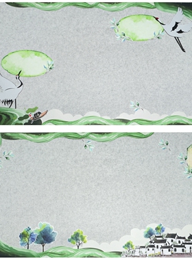 水墨晕染青绿色春天系列古风新中式夏日小清新大背景墙文化墙环创