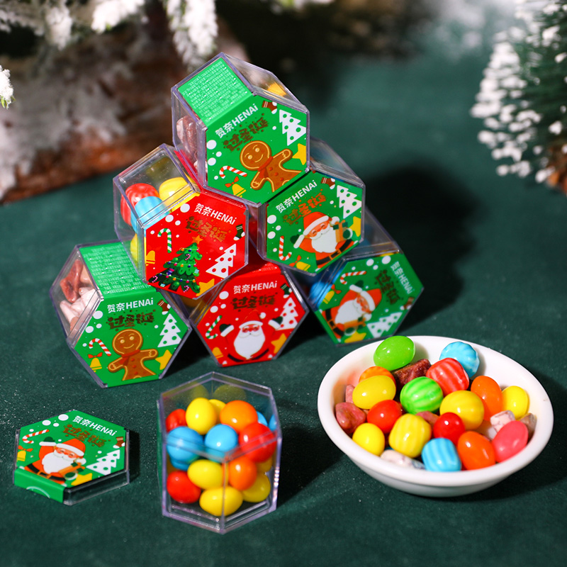 圣诞节糖果创意圣诞小罐糖吉利豆炫彩水果味软糖石头糖平安夜分享