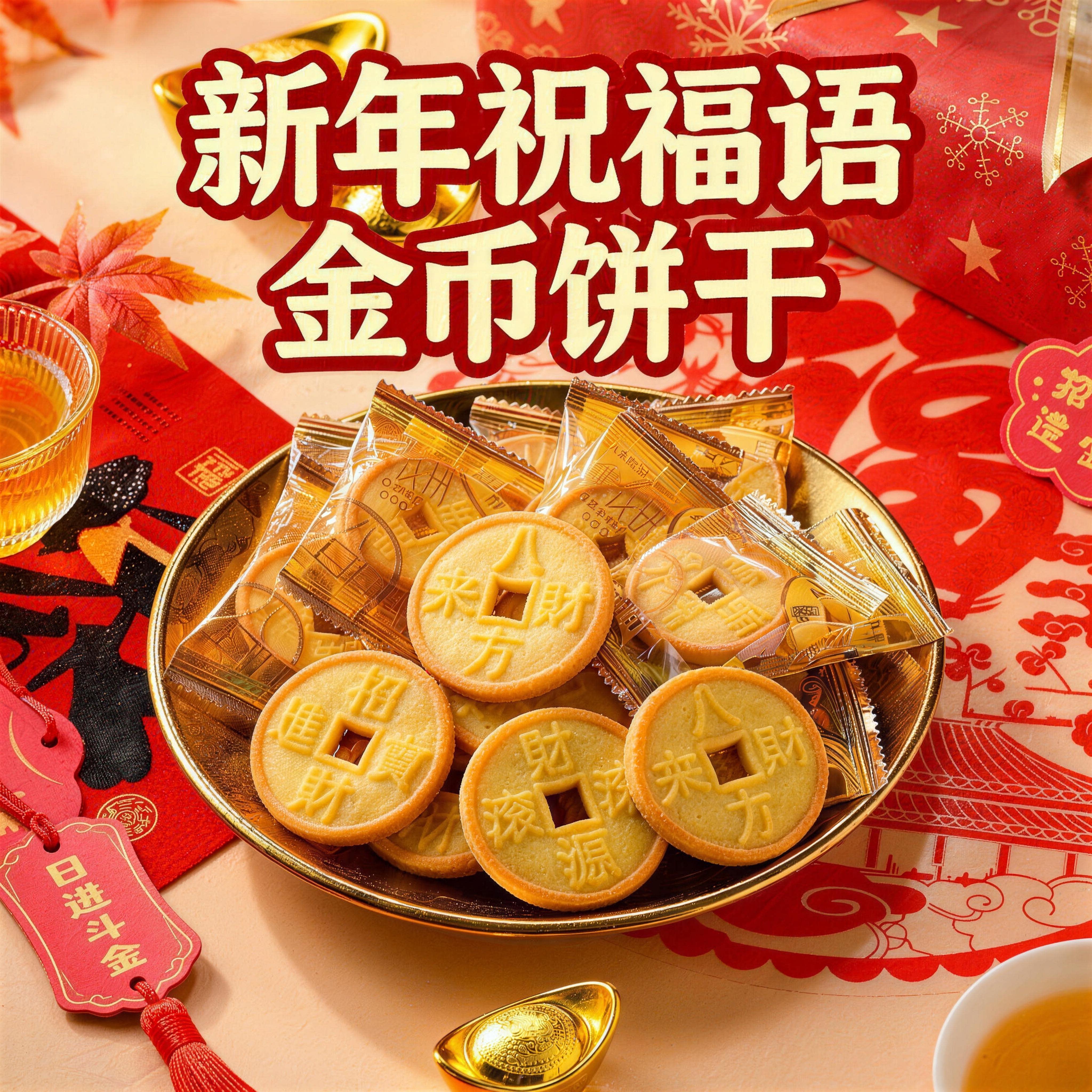 喜事祝福金币饼干独立小包装开业乔迁喜宴主题零食金钱饼摆盘喜饼