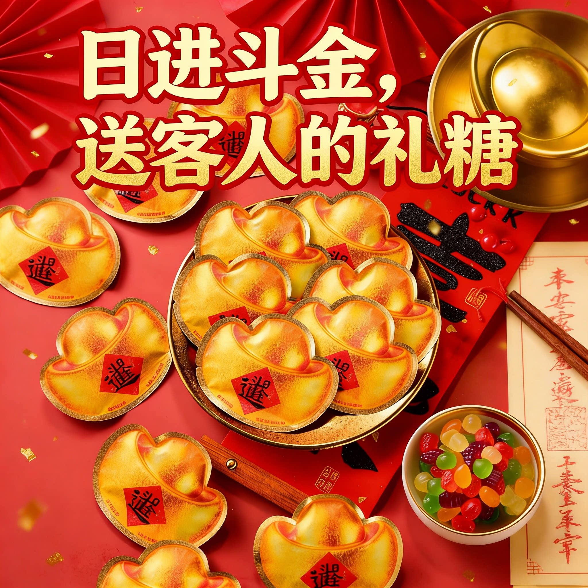 新年糖果金元宝混合水果味果汁软糖元宵零食手抓包开业门店招待糖