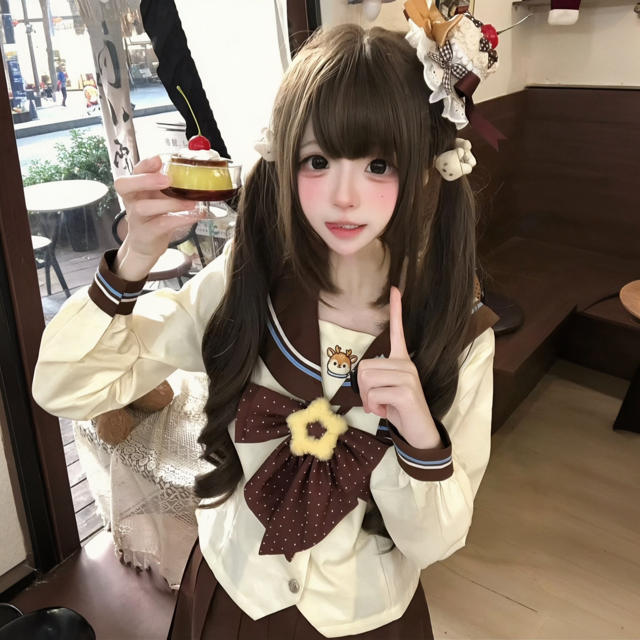 甜知樱jk原创【云间星语】波点收腰大码水手服套装甜美学院风制服