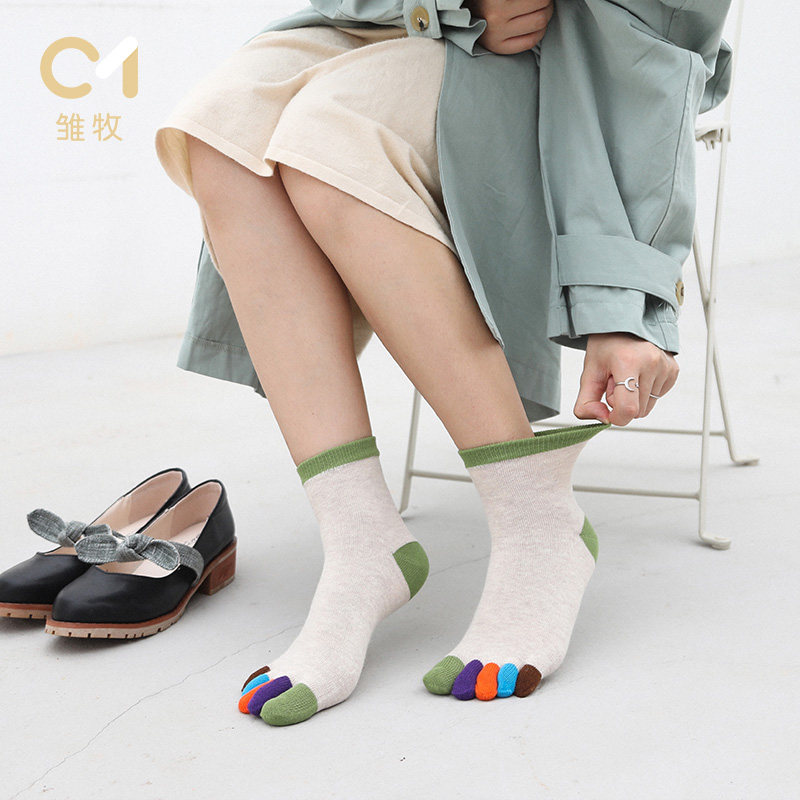 雏牧6双装中筒高帮五指袜女士纯色棉袜子彩色分脚趾厚款保暖吸汗|ruв категории Нижнее белье, носки/рейтузы/чулки/Красивая ножка носки - от Buy2taobao.com для оказания профессиональной услуги покупки агента Taobao